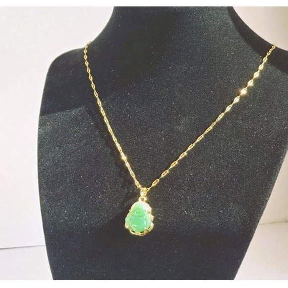 14K Gold Womens Green Jade Buddha Necklace 1ct Diamond Jewelry 14 Karat Buddah - Picture 3 of 5